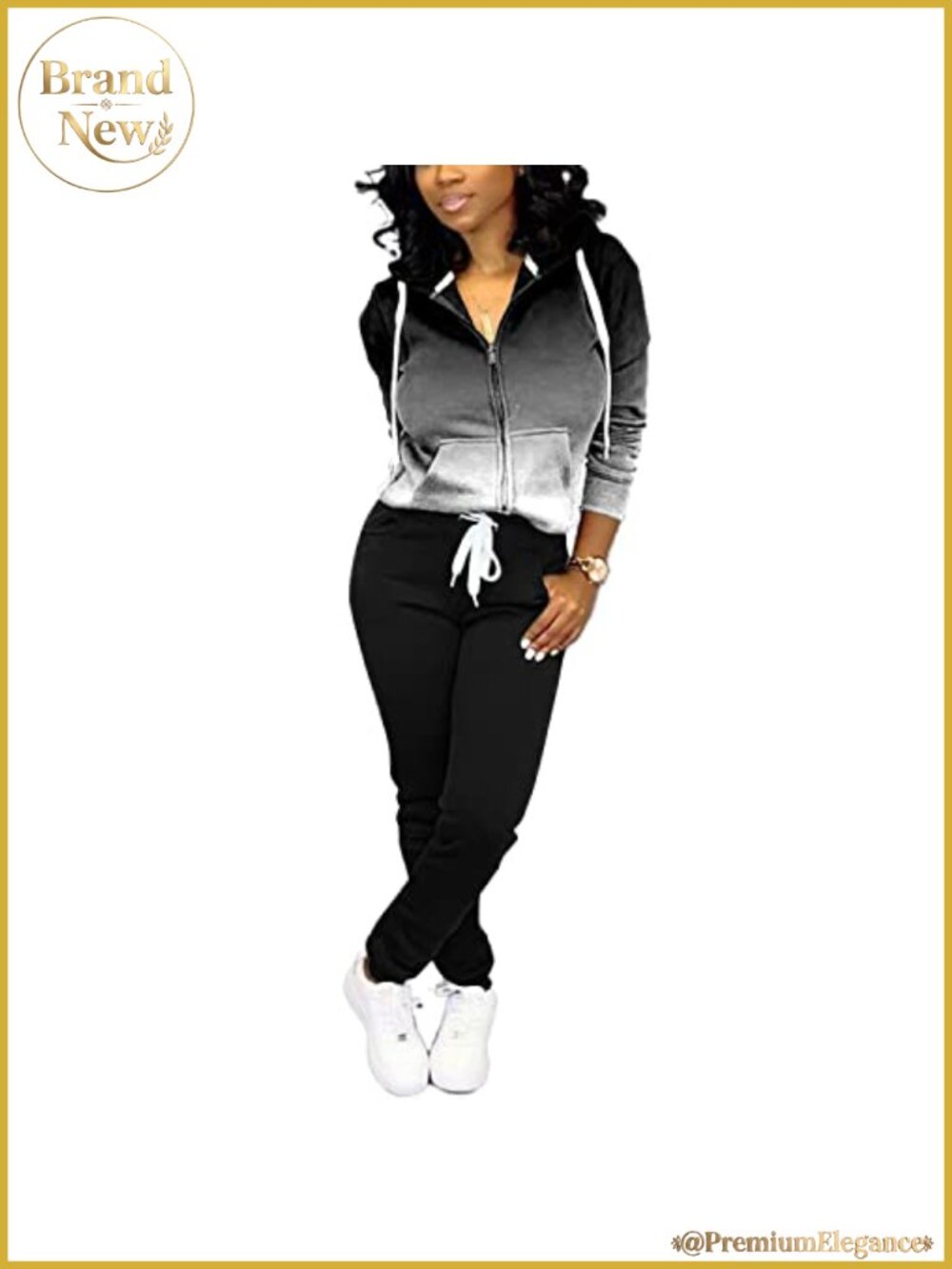 Two Piece Outfit Women Casual Tracksuit Zip Hoodie Jogger Set